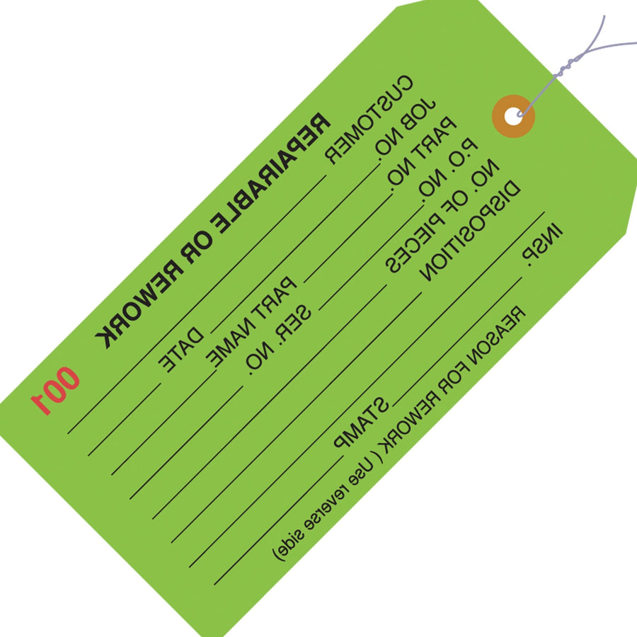 4 3/4 x 2 3/8 in Green Cardstock Pre-Wired Inspection Tags 1000/Case G20043 - alias listing