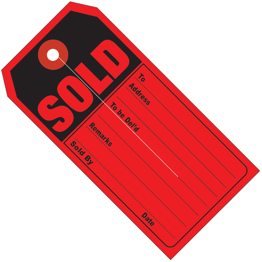 Pre-printed retail message tags with bold, high-contrast red and black printing that grab customer attention instantly. 4.75" x 2.38" dimensions, 13-point cardstock construction, and convenient string slits for fast attachment to merchandise. Ships as case of 500‚bulk savings for high-volume retail operations.