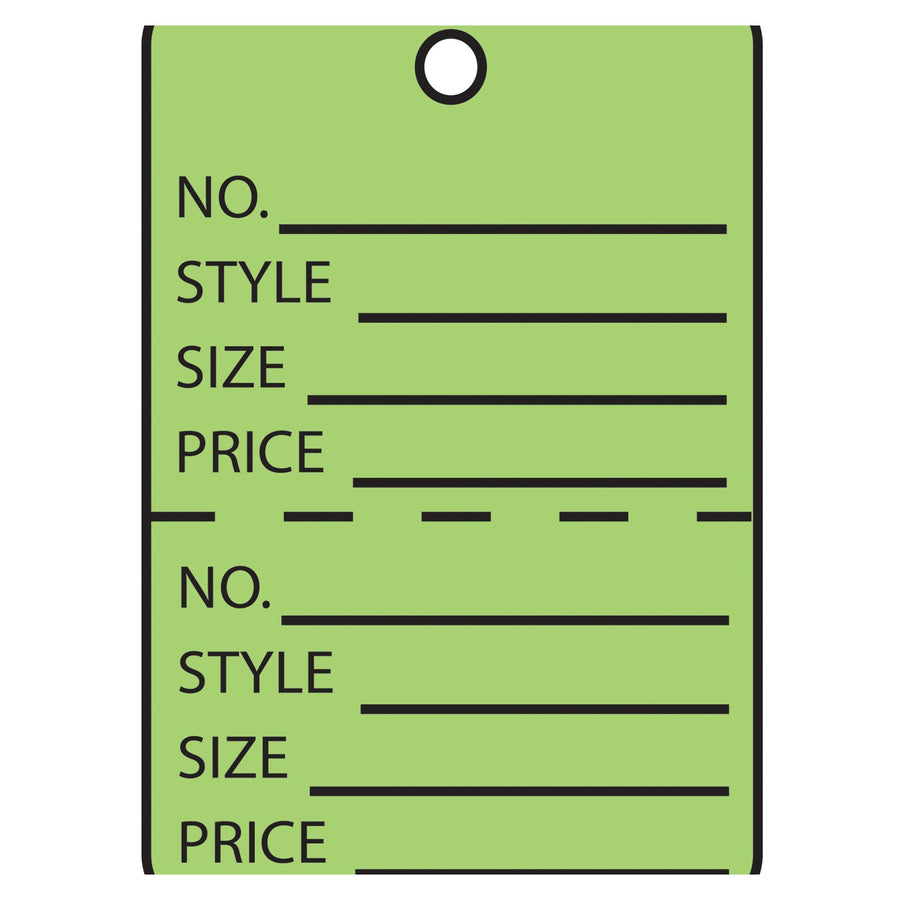 1 1/4 x 1 7/8 in 10 Pt Green Perforated Garment Tags Paper 1000/Case G26013 - alias listing
