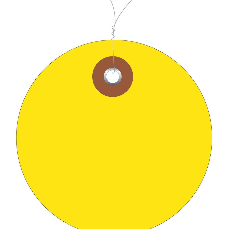 2 in Yellow Vinyl Circle Tags Pre-Wired 100/Case G26066W - alias listing