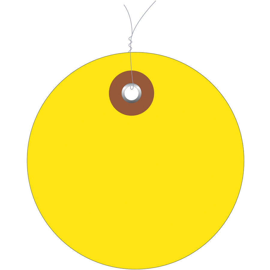 3 in Yellow Plastic Circle Tags Pre-Wired Waterproof Vinyl 100/Case G26073W - alias listing