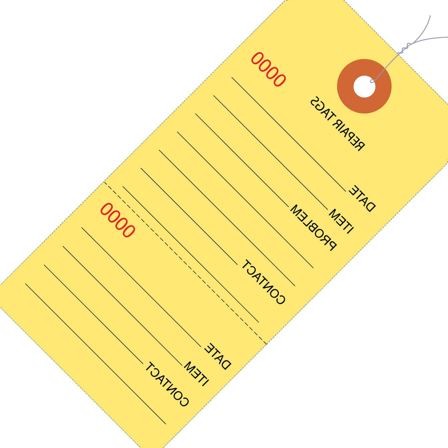 4 3/4 x 2 3/8 in Yellow Pre-Wired Repair Tags Consecutively Numbered 1000/Case G26200W