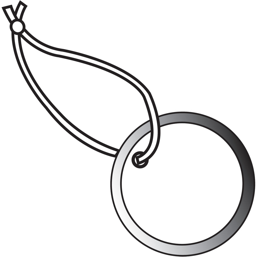 Pre-strung metal rim tags designed for industrial labeling of keys, parts, and inventory. 2" diameter white tags feature non-tarnish metal rims that reinforce against bending and tearing. Sold as a case of 100 units in durable 13-point cardstock.