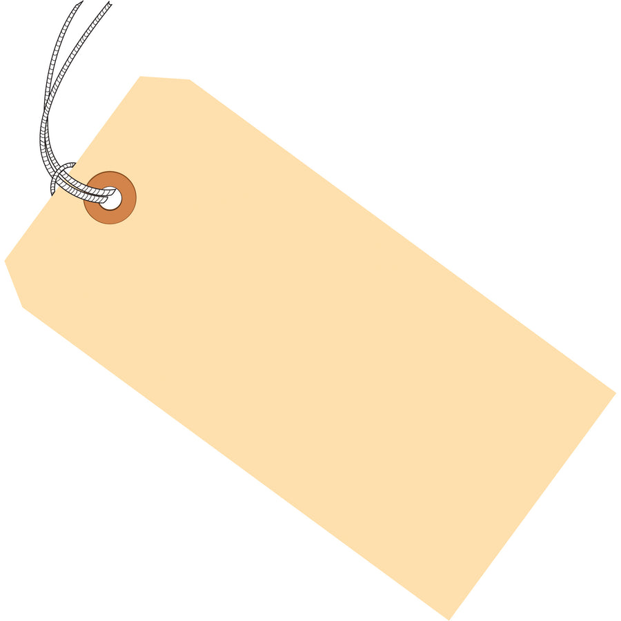 Industrial-grade pre-strung shipping tags deliver durable, cost-effective identification for items that can't be labeled. 10 point manila cardstock with reinforced 3/16" eyelets and 12" cotton string included. Order by the case of 1000 tags.