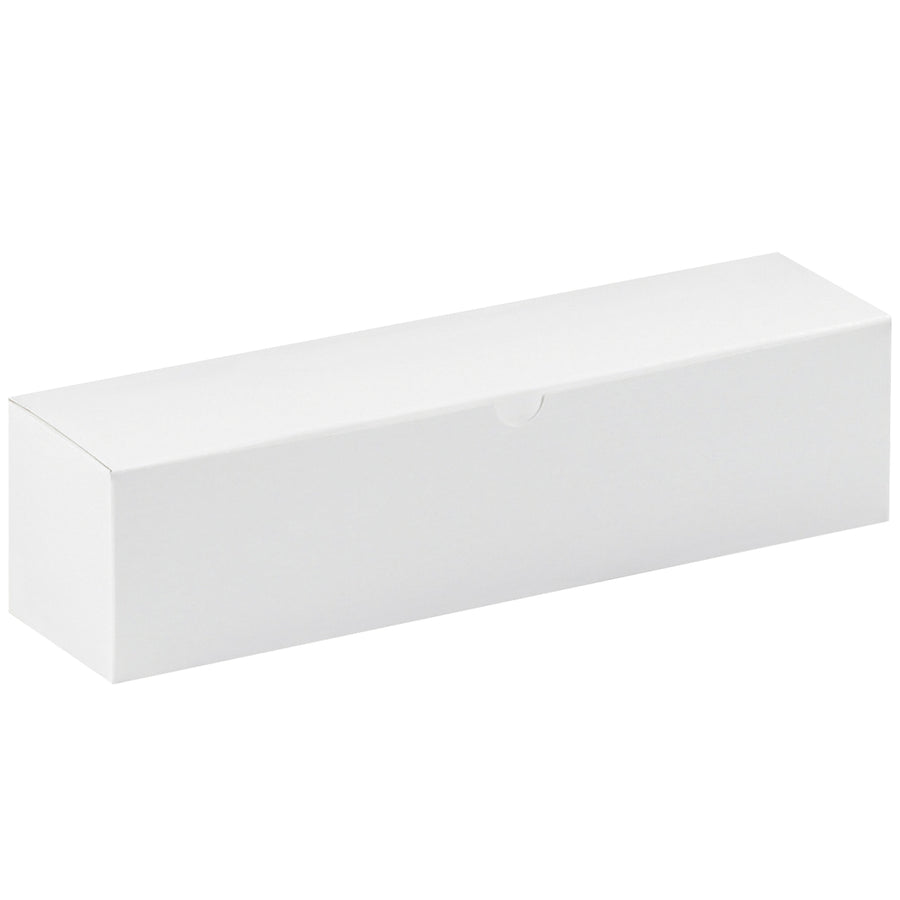 Streamline your packaging operations with these 12x3x3 white fibreboard gift boxes. Ships and stores flat for maximum warehouse efficiency, with convenient one-piece construction that sets up in seconds. Case of 100 units with white exterior and gray interior–ideal for retail goods, candlesticks, and gift packaging.