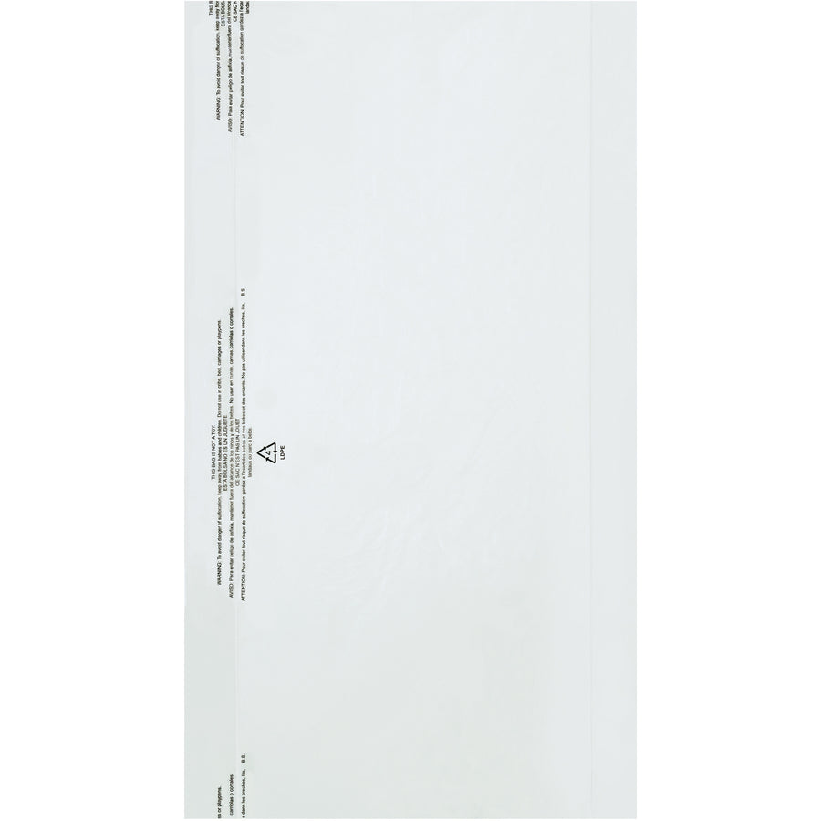 Professional-grade garment bags measuring 21x4x38" keep clothing protected during storage, shipping, and travel. Each roll includes 510 bags of durable 0.6 mil clear polyethylene with pre-slit hanger hole and child safety warning. Ideal for dry cleaners, retailers, and apparel distributors seeking cost-effective protective poly covers.
