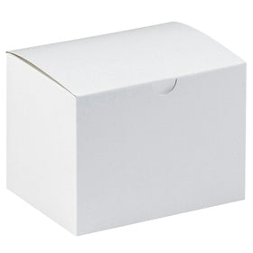 Premium white fibreboard gift boxes in 6x4.5x4.5" dimensions ship and store flat, cutting your warehouse costs. One-piece construction sets up in seconds–no assembly labor required. Case of 100 boxes with white exterior and gray interior for professional retail and corsage packaging.