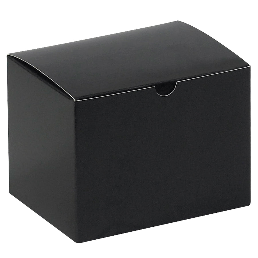 Premium 6" x 4.5" x 4.5" black gloss gift boxes deliver professional retail packaging in a convenient 100-pack case. One-piece construction sets up in seconds with no assembly required. Ships and stores flat for maximum warehouse efficiency.