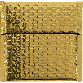 Professional-grade 6.75" x 7" gold metallic bubble mailers combine eye-catching glamour with reliable shock protection for fragile goods. Each case includes 72 self-sealing envelopes featuring 92 gauge metallized polyester construction and integrated bubble cushioning. Lightweight, moisture-resistant, and ready to impress your customers at unbox.