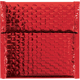 Eye-catching 6 3/4" x 7" red metallic bubble mailers protect fragile items while commanding customer attention at unboxing. Each case includes 72 self-sealing mailers with 92 gauge metalized polyester construction, offering lightweight protection and moisture resistance for e-commerce and direct-mail campaigns.