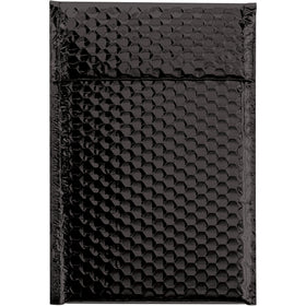 Premium 7.5x11 black glamour bubble mailers deliver impact and protection in one. 92 gauge metallized polyester with peel-and-seal closure ships 72 per case. Ideal for e-commerce packers protecting fragile goods while building brand presence.