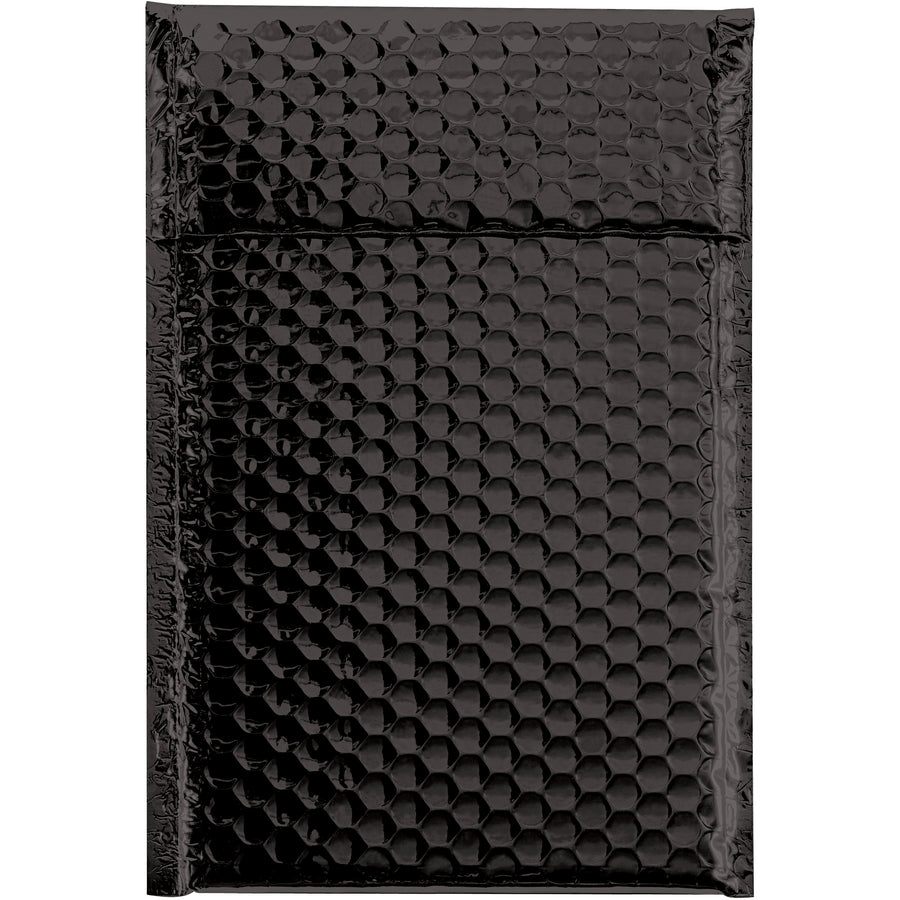 Premium 7.5x11 black glamour bubble mailers deliver impact and protection in one. 92 gauge metallized polyester with peel-and-seal closure ships 72 per case. Ideal for e-commerce packers protecting fragile goods while building brand presence.