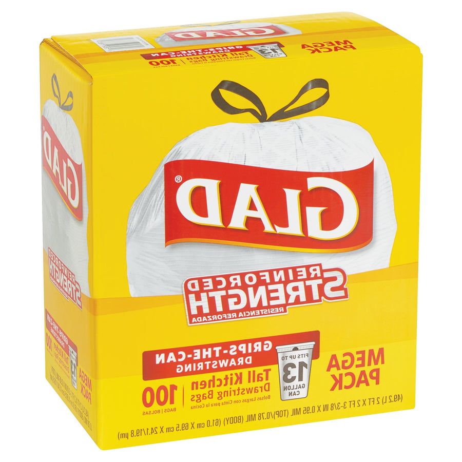 13 Gallon White Drawstring Trash Bags 100/Case GLAD13DSW