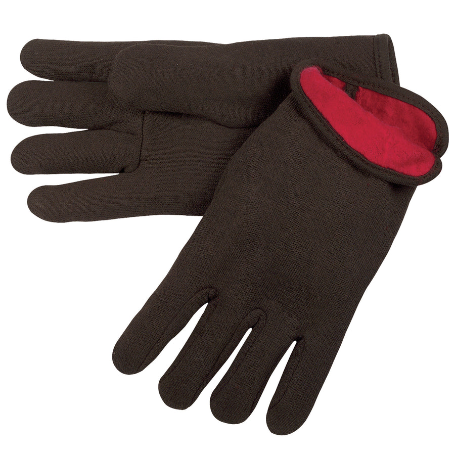 Fleece-lined jersey cotton gloves designed for industrial workers in cold environments. These large-sized safety gloves absorb moisture while providing superior warmth and comfort. Sold as a case of 12 pairs for cost-efficient bulk purchasing.