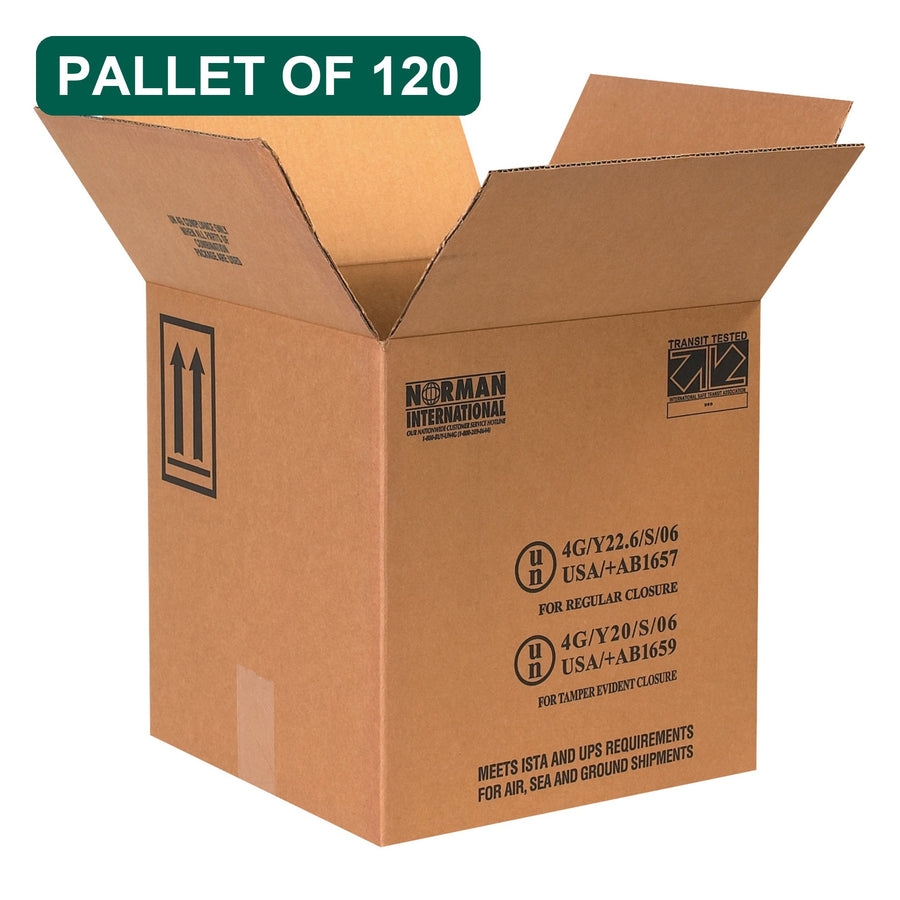Bulk 12.25x12.25x12.75 Haz Mat Corrugated Box, 120 Pack Pallet, 44 ECT