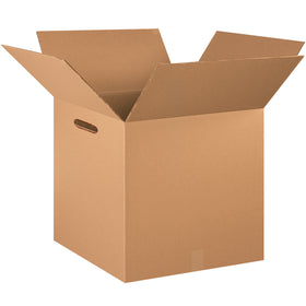 Heavy-duty ECT-48 double wall corrugated boxes designed for warehouses and fulfillment centers that demand maximum stacking performance and damage protection. 24x24x24 dimensions with integrated hand holes for safer, more efficient material handling. Sold as a bundle of 10 kraft boxes.
