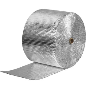 Protect temperature-sensitive shipments with this 16" x 125' cool barrier bubble roll featuring metalized aluminum foil exterior and 3/16" bubble cushioning. The radiant heat barrier stops thermal transfer while providing shock absorption–ideal for cold chain logistics, frozen foods, and fragile electronics. One roll per case covers up to 2,000 sq ft of custom-sized protective packaging.