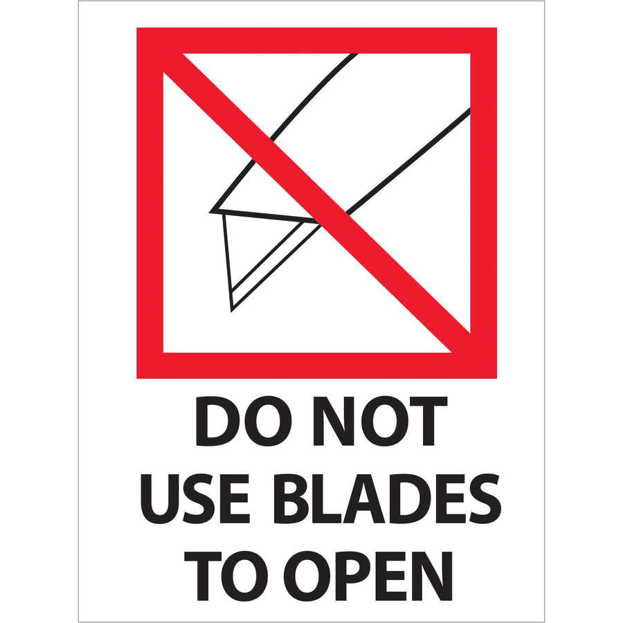 Protect your team and ensure regulatory compliance with these internationally recognized "Do Not Use Blades" labels. Printed on durable semi-gloss coated paper in high-contrast red/white/black, these 3" x 4" labels are instantly visible on packages and comply with global shipping standards. Roll of 500 labels ready for immediate deployment across your warehouse.