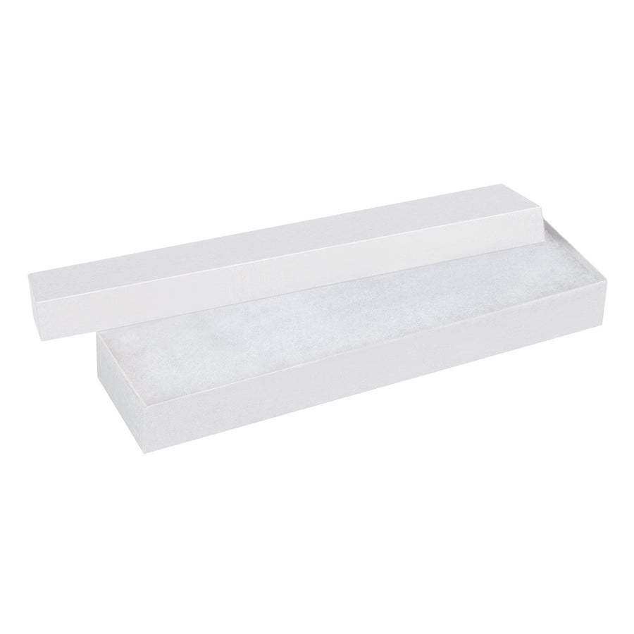 8 x 2 x 7/8 in White Rigid Fibreboard Jewelry Boxes 100/Case JB821W
