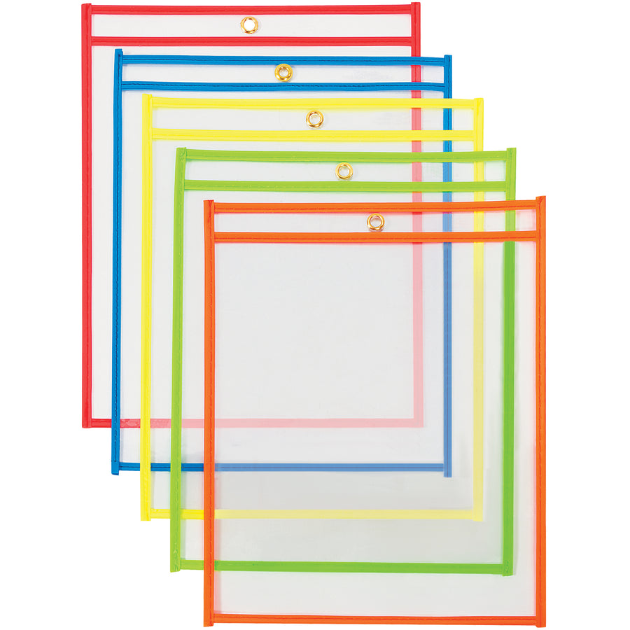 Protect and organize shop paperwork with these durable 9x12" vinyl job ticket holders. This 25-pack case includes 5 assorted neon colors (green, orange, red, yellow, blue) with reinforced stitched edges for long-lasting use. Rigid clear vinyl construction provides document protection while maintaining easy visibility of inventory cards and production papers.