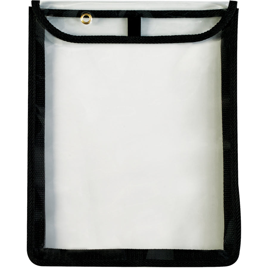 Organize and protect your shop paperwork with these durable 9x12x1" black vinyl gusseted job ticket holders. Each case includes 15 units featuring reinforced stitched edges, hook-and-loop flap closure, and a hanging eyelet for convenient access. Holds up to 150 sheets per envelope.