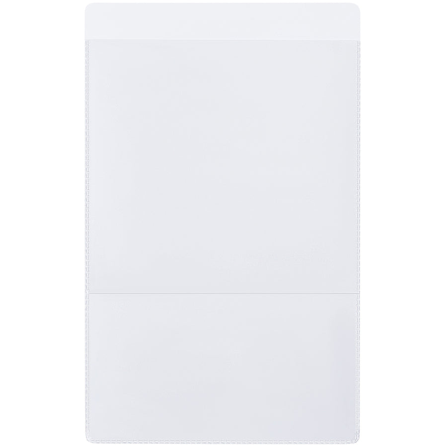 Permanently secure job tickets, work orders, and shop paperwork with these 5x8 clear vinyl self-adhesive holders. Welded, non-rip seams and heavyweight PVC-free material withstand warehouse and shop floor conditions. Apply in seconds–just peel and stick to any clean, flat surface.