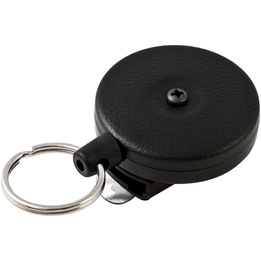 Industrial-grade retractable key holder designed for demanding warehouse and jobsite environments. Features 48" heavy-duty Kevlar cord, rotating clip stays secure on belt while keys extend and retract smoothly. Sold as a 2-pack case for team-wide deployment.