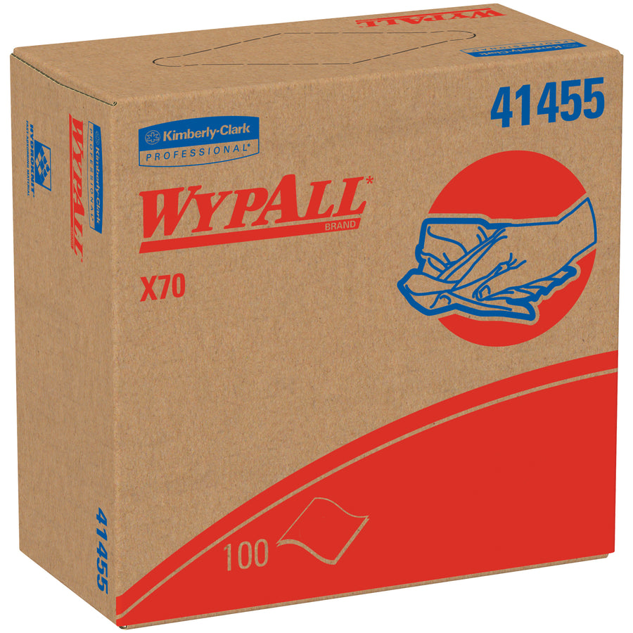 WypALL X70 industrial pro wipers are the superior rag replacement for manufacturing and maintenance operations. Each 9.1x16.8" wipe absorbs pound-for-pound more oil, water, and solvents than traditional rags in a single pass. Order by the case of 10 dispensers for maximum efficiency and cost savings.