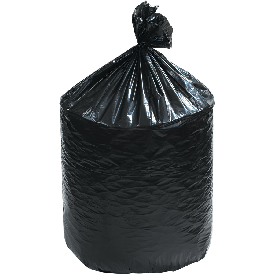 Durable 1.5 mil black can liners sized 36x58" for high-capacity waste containers and irregular items. Star seal bottom prevents leaks and spills. Case of 100 bags delivers cost-effective refuse management for industrial facilities, janitorial operations, and waste containment needs.