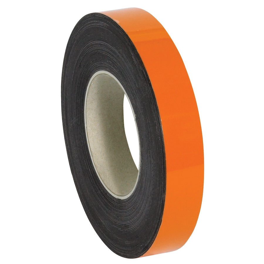 Professional-grade 1" x 50' magnetic warehouse labels with write-on/wipe-off capability for fast inventory management. Durable .030" thick backing withstands high-traffic warehouse environments. Cut to length with scissors and relocate labels as needed without adhesive damage.