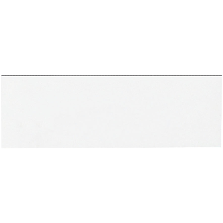 Write-on, wipe-off white magnetic labels (1" x 3") eliminate adhesive mess and streamline inventory management. Durable .030" thick backing with vinyl top coat accepts wet or dry erase markers. Reusable magnetic strips reduce labeling costs–sold as a case of 25.