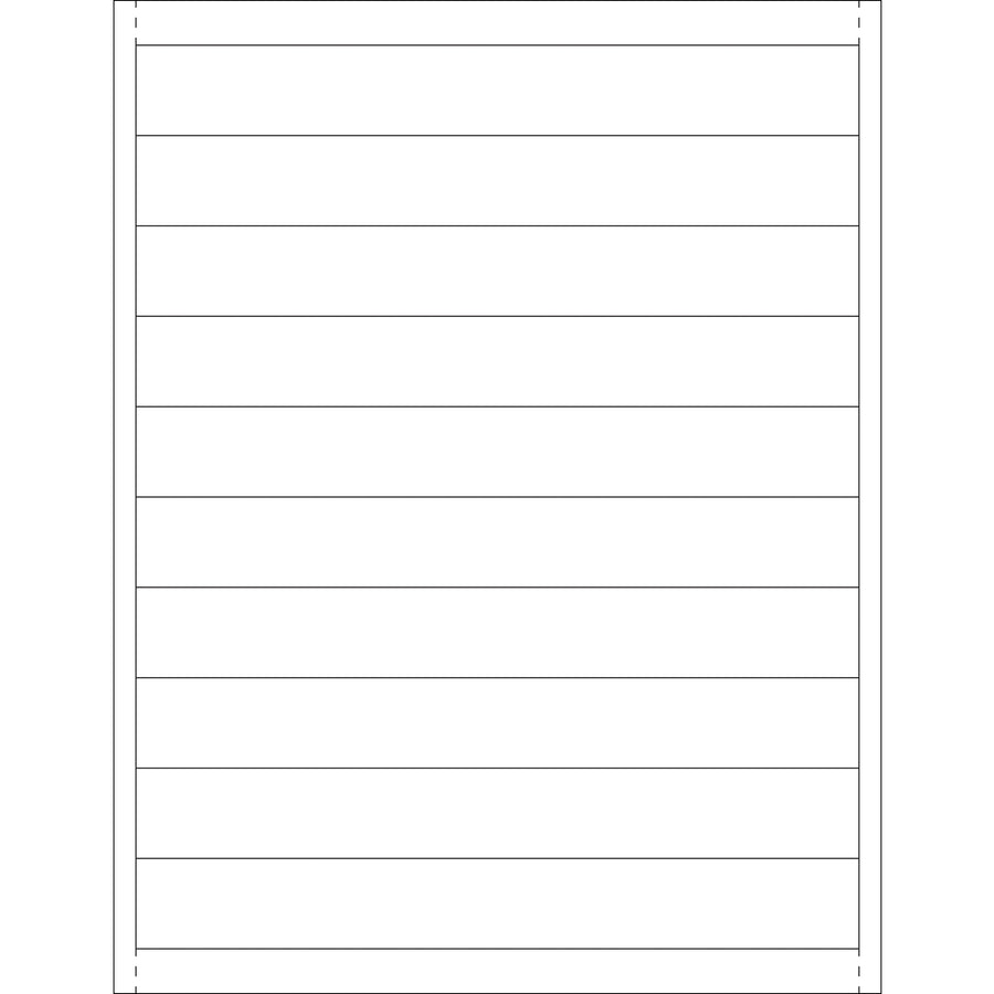 Professional-grade 1x8" white laser paper insert cards designed for plastic label holders in shipping rooms and warehouses. Each case contains 500 perforated sheets pre-sized to fit standard holders, reducing setup time and labeling errors. Compatible with both laser and inkjet printers for maximum flexibility.