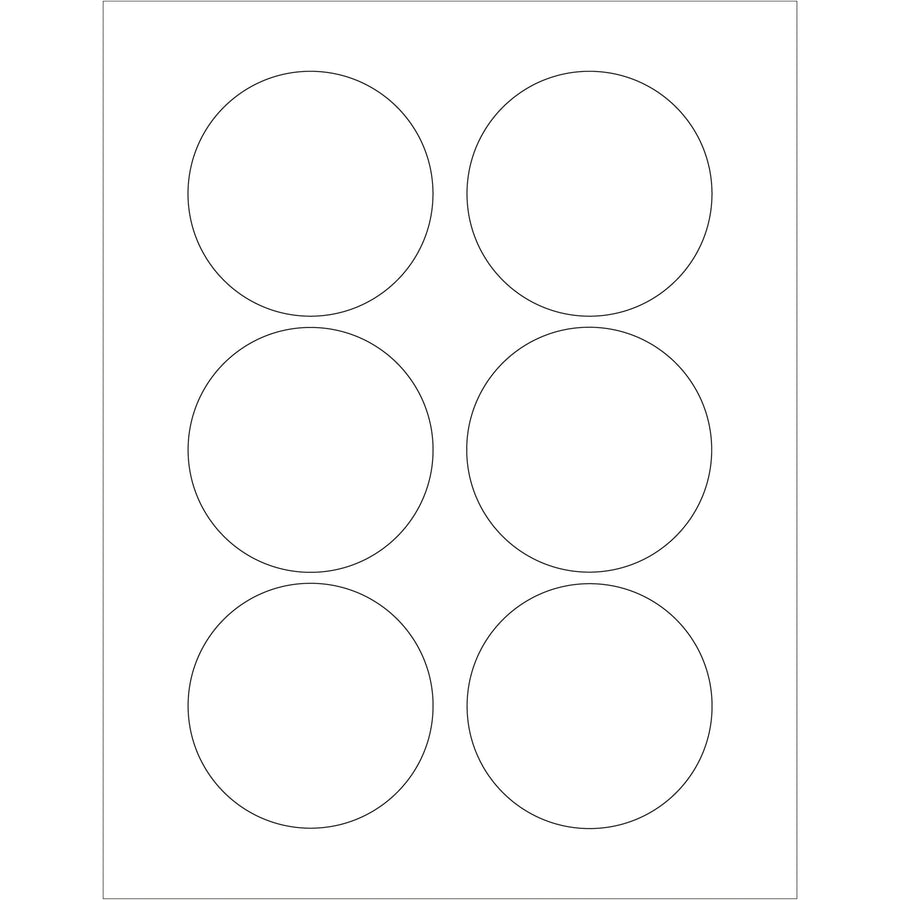 Professional 3-inch white circle laser labels featuring permanent acrylic adhesive for reliable adhesion to paper, corrugated, plastic, metal, and glass. Compatible with both laser and inkjet printers–sold as a case of 600 labels. Includes easy-to-use Microsoft Word template to streamline your labeling workflow.