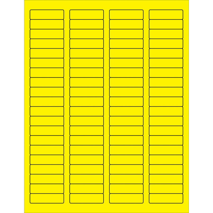 High-visibility fluorescent yellow laser labels in 1.75" x 0.5" format with permanent acrylic adhesive for maximum compliance and tracking clarity. Compatible with laser and inkjet printers, these rectangle labels adhere reliably to paper, corrugated, plastic, and metal surfaces. Bulk case of 8000 labels reduces per-unit cost for high-volume shipping operations.