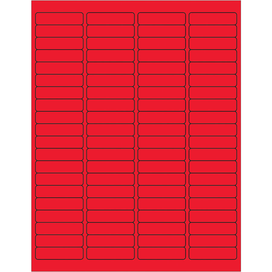 High-visibility fluorescent red rectangle laser labels engineered for shipping coordinators and logistics professionals who need compliant, tracked shipments. Permanent acrylic adhesive bonds to paper, corrugated, plastic, metal, and glass‚perfect for international labeling requirements. 8,000 labels per case with easy Microsoft Word formatting templates included.