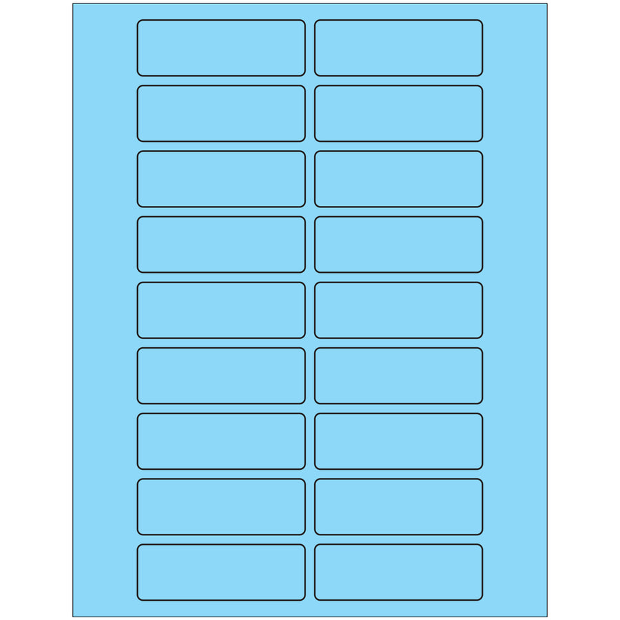 High-visibility 3x1" fluorescent pastel blue rectangle laser labels with permanent acrylic adhesive. Compatible with laser and inkjet printers. 2000 labels per case–ideal for shipping coordinators and logistics professionals managing compliance-heavy operations.
