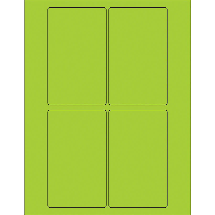 High-visibility fluorescent green rectangle laser labels designed for shipping coordinators who need international compliance and maximum label recognition. 3" x 5" permanent acrylic adhesive labels ship 400 per case, compatible with laser and inkjet printers for seamless integration into your labeling workflow.