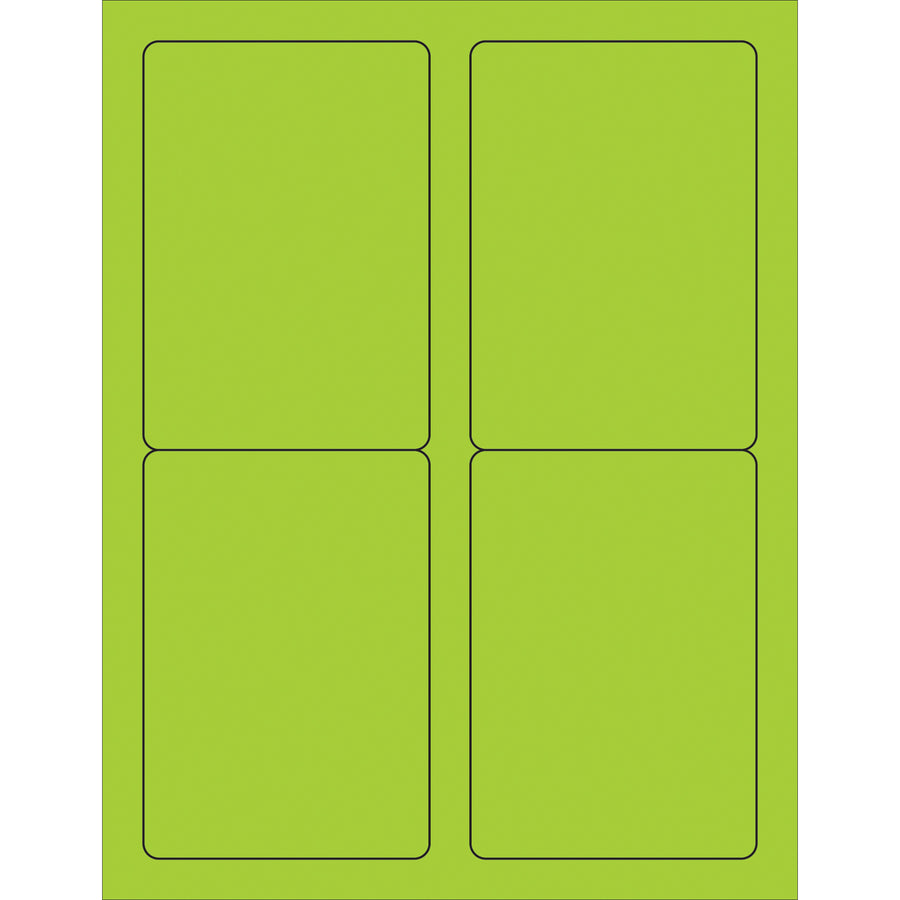 High-visibility fluorescent green rectangle laser labels designed for shipping coordinators who need compliant, attention-grabbing identification. These 3.5" x 5" permanent acrylic labels work with both laser and inkjet printers, adhering reliably to corrugated, plastic, metal, and more–400 labels per case for consistent inventory management.