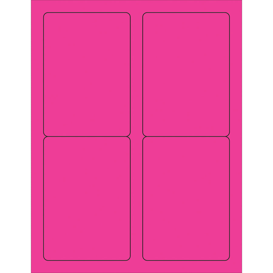 Create high-visibility shipping and product labels with these 3.5" x 5" fluorescent pink rectangle laser labels. Permanent acrylic adhesive bonds to corrugated, plastic, metal, and glass surfaces‚ideal for compliance marking and international shipment identification. Case of 400 labels with easy Microsoft Word formatting template included.