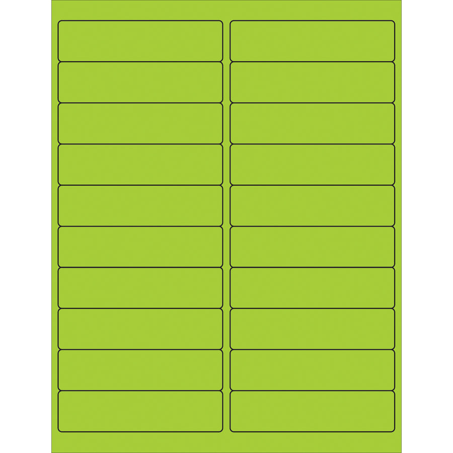 High-visibility fluorescent green rectangle laser labels designed for shipping coordinators who need OSHA-compliant, easy-to-scan product identification. Permanent acrylic adhesive bonds to corrugated, plastic, metal, and glass. 2,000 labels per case with ready-to-use Microsoft Word template.
