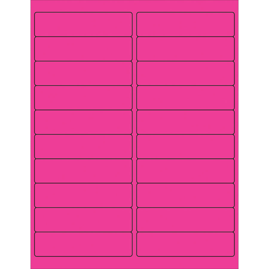High-visibility 4x1" fluorescent pink rectangle laser labels with permanent acrylic adhesive–perfect for shipping, compliance, and product identification. Pre-cut and ready to print with MS Word templates. 2000 labels per case.