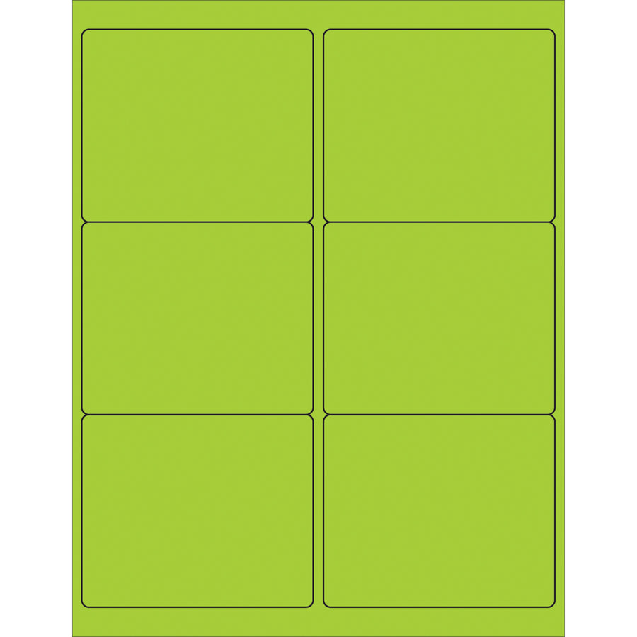Boost shipment visibility with bright fluorescent green rectangle laser labels that comply with international handling standards. These 4" x 3 1/3" permanent acrylic labels print laser-sharp, stick instantly to corrugated, plastic, and metal surfaces, and come 600 per case–ready to deploy across your logistics operation.