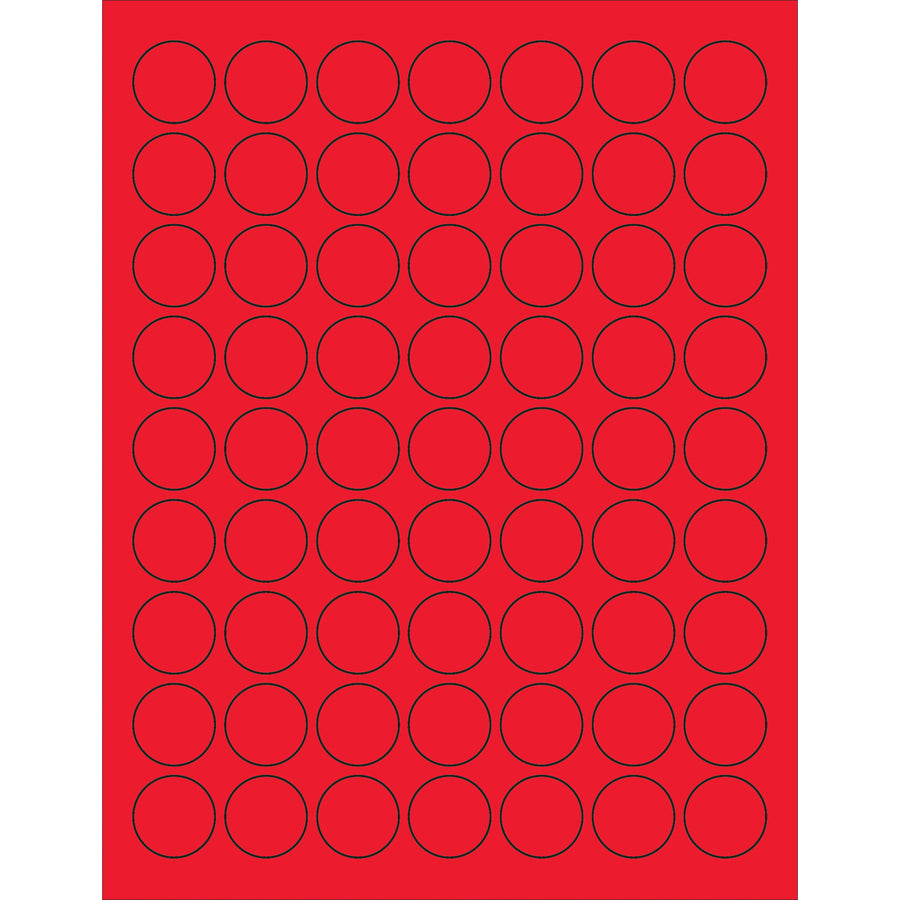 Bright fluorescent red circle laser labels cut through visual noise on shipments and packages. 1" diameter, permanent acrylic adhesive, 6300 labels per case. Compatible with laser and inkjet printers for maximum flexibility in your labeling workflow.