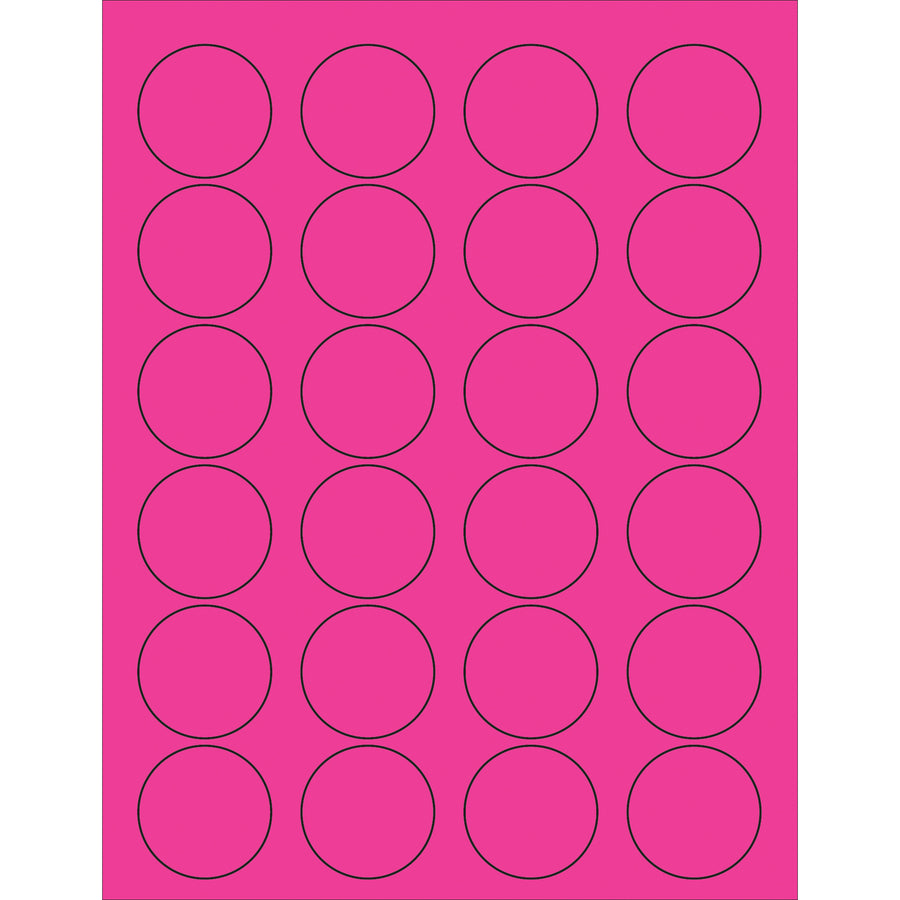 High-visibility fluorescent pink circle laser labels designed for shipping coordinators who need maximum visibility on packages and pallets. Permanent acrylic adhesive bonds instantly to paper, corrugated, plastic, metal, and glass surfaces. 2400 labels per case–engineered for compliance, tracking, and international logistics operations.