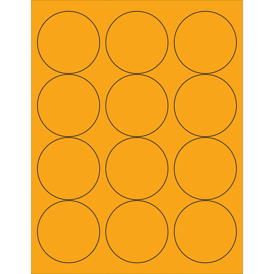 High-visibility 2.5" fluorescent orange circle laser labels designed for shipping coordinators who need maximum compliance recognition. Permanent acrylic adhesive bonds instantly to paper, corrugated, plastic, metal, and glass surfaces. Case of 1200 labels works with both laser and inkjet printers‚ready to print with your Microsoft Word template.