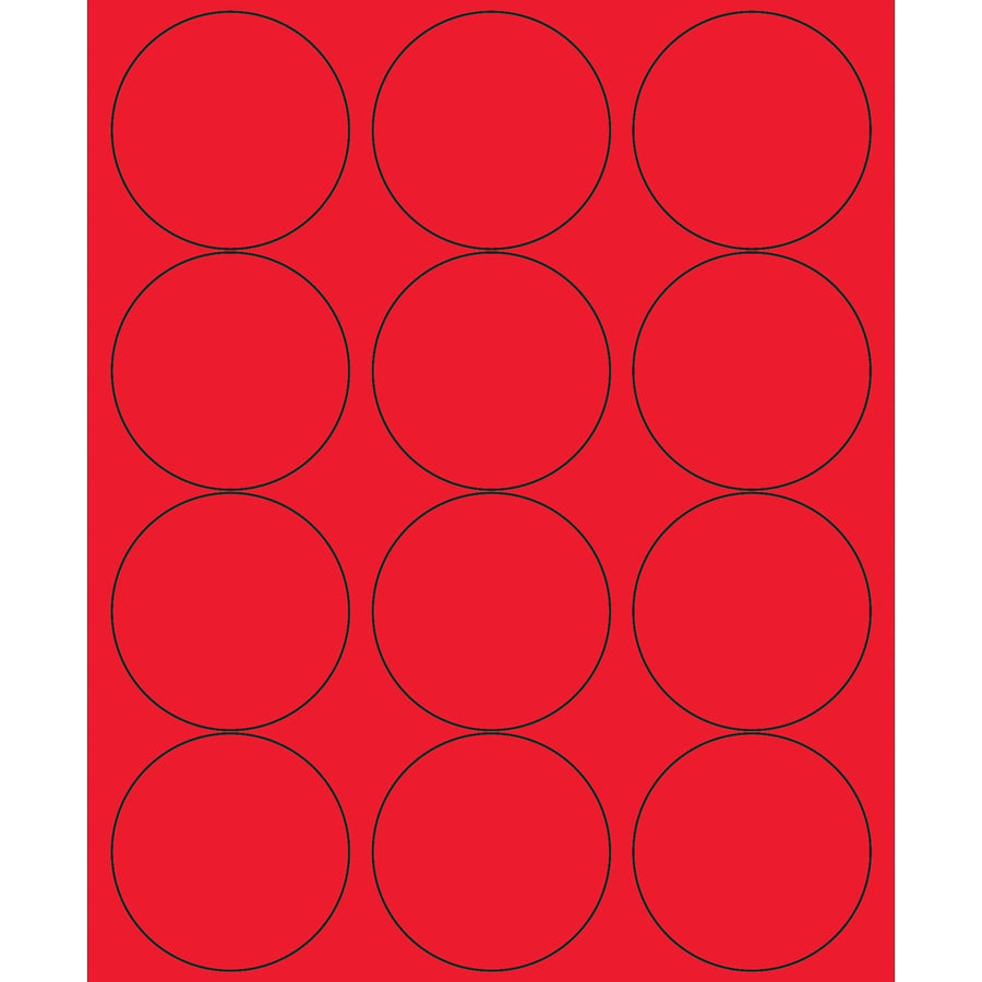 2.5 in Fluorescent Red Circle Laser Labels Permanent Acrylic 1200/Case LL194RD - alias listing