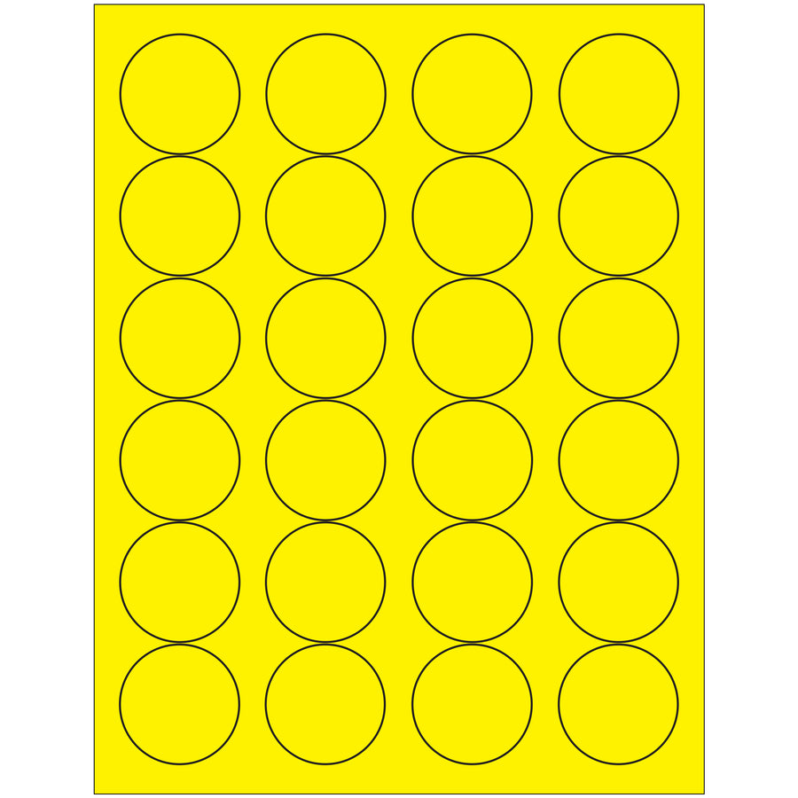 Create professional, high-visibility shipping and product labels with these 1 2/3" fluorescent yellow circle laser labels. Permanent acrylic adhesive bonds securely to paper, corrugated, plastic, metal, and glass surfaces. Case of 2400 labels with easy Microsoft Word formatting–ready to print on your laser or inkjet printer.
