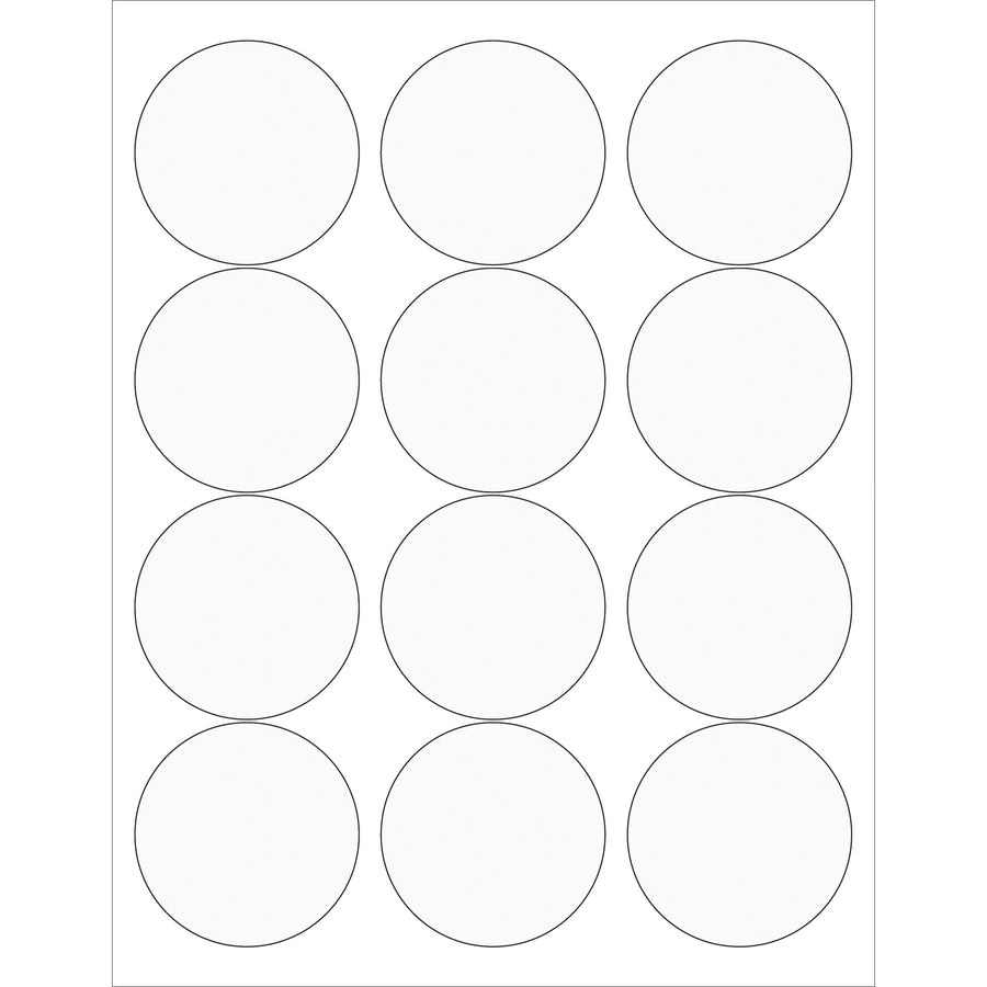 Professional 2.5" clear circle laser labels designed for shipping coordinators and logistics teams who need reliable, jam-resistant printing. Featuring permanent acrylic construction with heat-resistant adhesive, these printable labels resist jamming in laser printers and deliver crisp, durable results on every label. One case includes 1,200 labels‚enough to streamline your mailing and inventory operations.