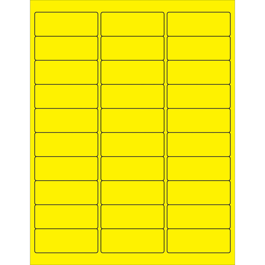High-visibility fluorescent yellow removable rectangle laser labels designed for shipping coordinators and logistics professionals who need clean removal without residue. These 2 5/8" x 1" permanent acrylic labels lift cleanly from packages and surfaces, compatible with laser and inkjet printers, and sold in cases of 3000 for cost-effective fleet labeling.