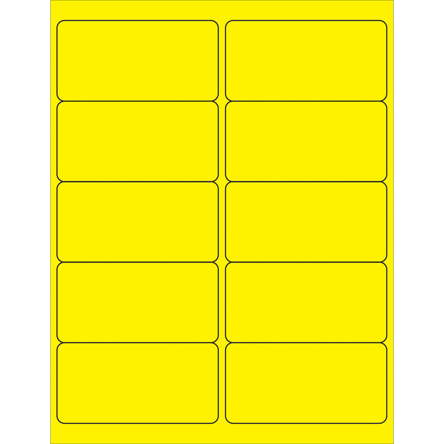 Bright fluorescent yellow removable rectangle laser labels designed for high-visibility compliance and clean removal. 4x2" dimensions, permanent acrylic material, sold in cases of 1000 units. Compatible with both laser and inkjet printers for maximum flexibility in your shipping and logistics workflow.